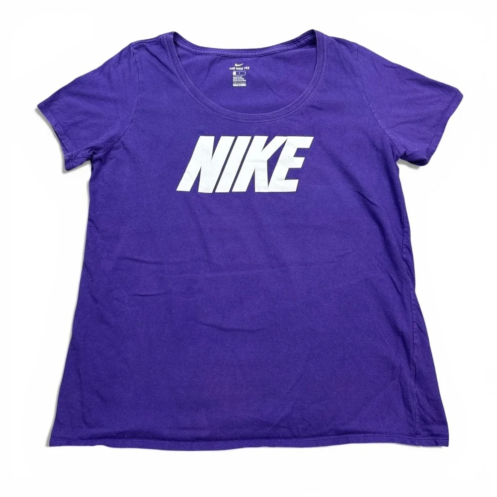 Nike Tee Shirt Top Womens Size Large Purple Center Logo Cotton‎ Athleisure